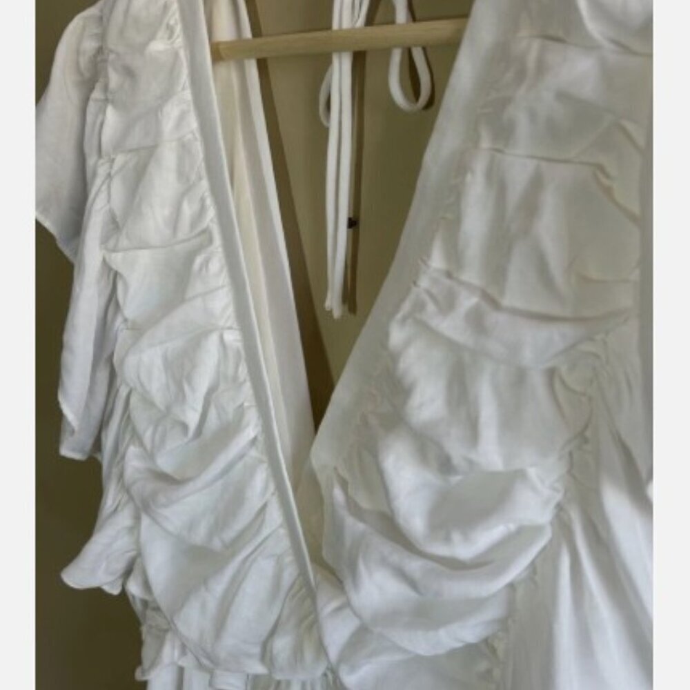 Pookie & Sebastian White Tiered Ruffle Dress Size Medium Crossover Sorority Rush - Picture 7 of 10